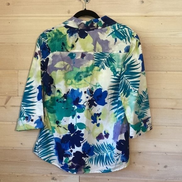 DRAPERS & Damons Womans Blouse with multi color floral leaf pattern size medium. - Picture 5 of 9